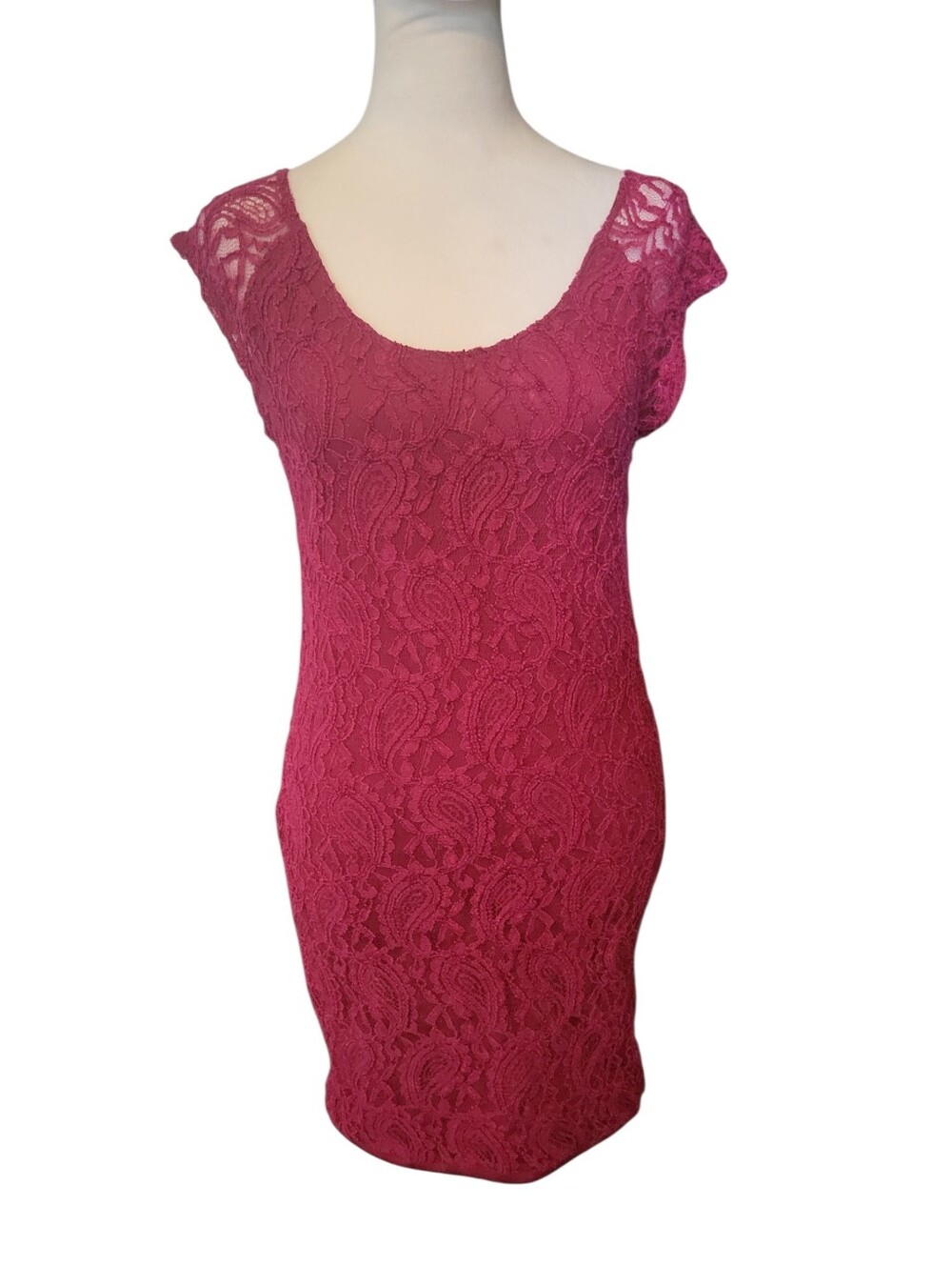 Wet Seal Fitted Lace Scoop Neck Dress - Deep Raspberry Pink sz L